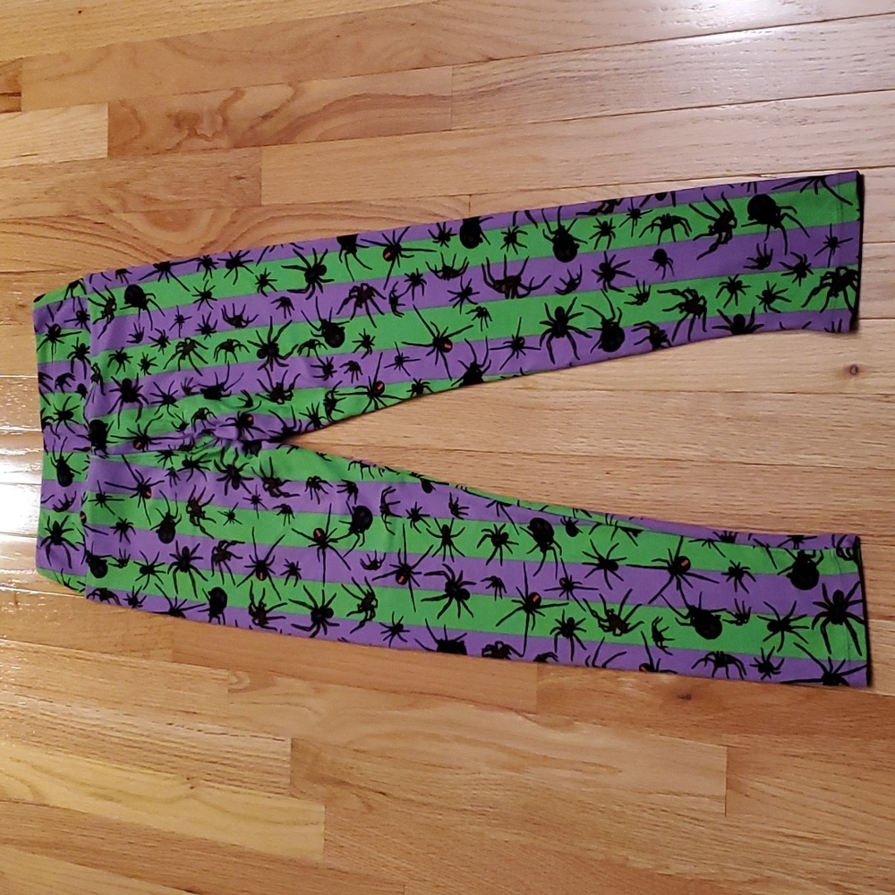 Lularoe purple & green striped, spider leggings